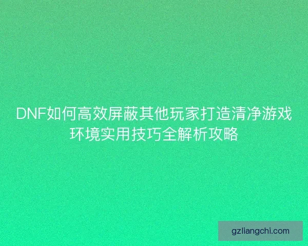 DNF如何高效屏蔽其他玩家打造清净游戏环境实用技巧全解析攻略